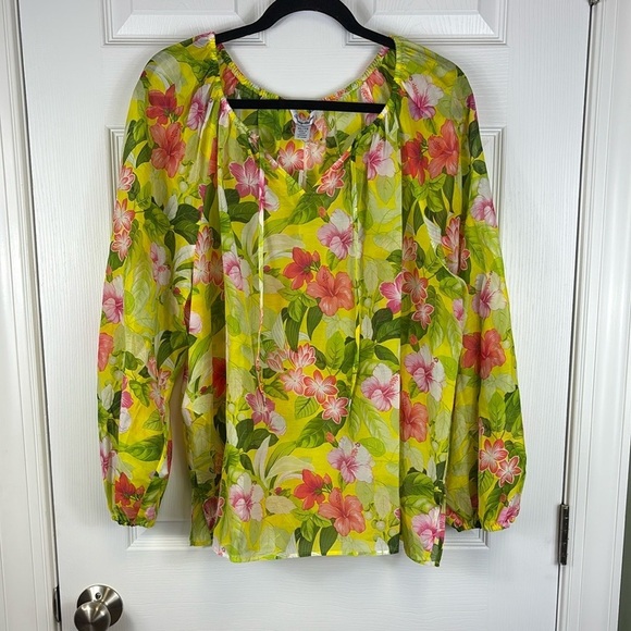 Tommy Bahama Tops - NWT Tommy Bahama silk blend happy hour yellow floral peasant top sz xl